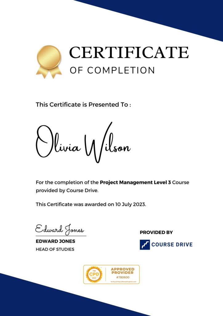 Course Drive Certificate of Course Completion Sample